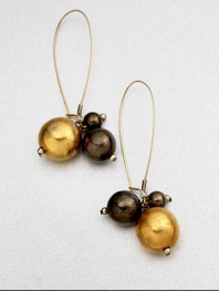 A lovely mix of gunmetal-finished and 18k goldplated spheres in a cluster design. Brass18k goldplated brassLength, about 2.75French wire backMade in USA 