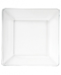 Clear the table. Layer patterns and colors with the sleek, minimalist look of square dinner plates in solid glass.