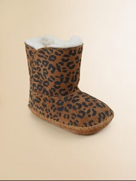 A couldn't-be-cuter pair in lush suede with an adorable leopard print.Hook-and-loop closureSuede upperSheepskin liningPadded insoleRubber soleImported