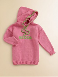 So soft, so pure, so sporty! This adorable little hoodie is made from soft cotton yarns with a hood and laced drawstring. Drawstring hoodRibbed cuffs and hemCottonMachine washMade in USAFOR PERSONALIZATION Select a quantity, then scroll down and click on PERSONALIZE & ADD TO BAG to choose and preview your personalization options. Please allow 4-6 weeks for delivery. 