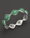 Cool green enamel drops over a carved sterling silver bangle By Elizabeth Showers.
