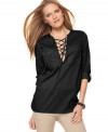 Lace-up details add eye-catching appeal to this utility-style MICHAEL Michael Kors top -- perfect for a casual spring look!
