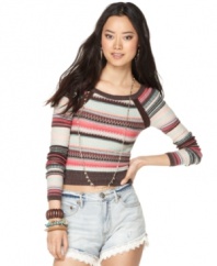 Colorful stripes add a cheerful appeal to this Free People cropped sweater -- perfectly paired with the season's denim!