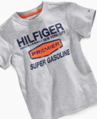 Fuel his style with this t-shirt from Tommy Hilfiger, with a sweet throwback style and faded graphics.