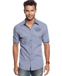Pop some plaid into your summer style with this shirt from Marc Ecko Cut & Sew.