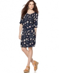 A vintage-inspired floral print enlivens the basic silhouette of this dress from Lucky Brand Jeans. Pair it with wedge sandals for a super-easy outfit that stays chic.
