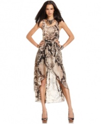 An allover python print and on-trend high-low hem add fierce flair to this Andrew Charles dress -- perfect for a summer soiree!