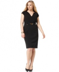 Look ultra-chic from day to night with Calvin Klein's cap sleeve plus size dress, defined by a sleek silhouette and banded waist.