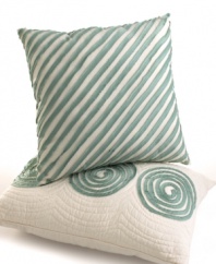 A trio of whimsical swirls sits upon a lush quilted ground in this Madisson decorative pillow for a cool and casual look.