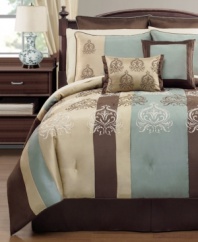 An exquisite medallion pattern renders a traditional air in this Grenada comforter set, featuring a ground of beautifully colored stripes. This expansive set comes complete with all the pieces to transform your space into a sophisticated retreat.