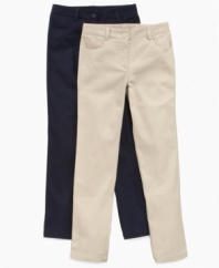 Classic cute. These twill pants from Nautica give your little bookworm serious style.