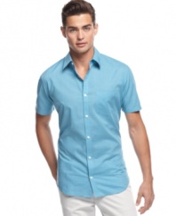 Check yourself. This patterned shirt from Calvin Klein is perfect for chill summer style.