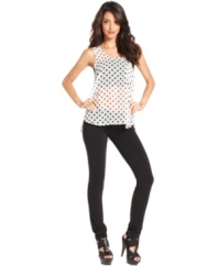 A hot layering piece, this sheer GUESS polka-dot tank is a modern take on the retro print!