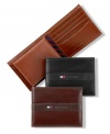 The preppy charm of stripes accent this classic billfold wallet from Tommy Hilfiger.