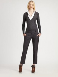 Crisply woven wool, tailored in a sleek, slim-fitting silhouette .Self waistband with belt loopsZip fly with concealed closureButton welt pocketsInseam about 28WoolDry cleanMade in Italy of imported fabricModel shown is 5'11 (180cm) wearing US size 4. 