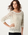 Layer on this lace-y Kensie open-stitch sweater for a vintage vibe that's perfect for a pretty daytime look!