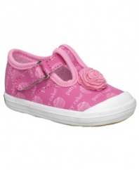 A T-strap closure on these pretty-in-pink sneakers make them a comfy choice for front yard frolicking.
