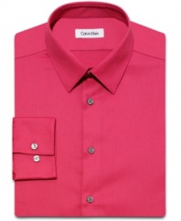 Punch up your work week with the bright tonal stripe of this slim-fit Calvin Klein dress shirt.