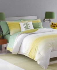 A fresh look is on the horizon. This Horizon comforter set from Izod boasts sleek variegated stripes in sunny yellow and white hues for a polished appeal. The coordinating decorative pillow, featuring the Izod logo, offers a simple addition to the look.