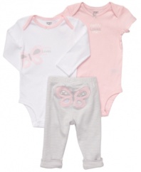 Keep her spirits flying high with this lovely 3-piece bodysuits and pant set from Carter's.