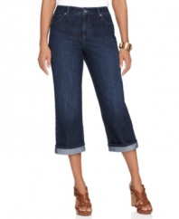 Style&co.'s cuffed capri jeans are just the thing to jump-start your spring look. The tummy control panel gives you a sleek, smooth silhouette, too!