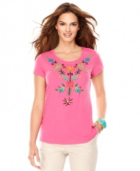 Channeling a handcrafted look with colorful embroidery, this cotton tee from Charter Club is great for vacation getaways or just for everyday style!