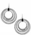Add alluring dimension to your collection with these triple-hoop earrings from 2028. With intricate detail and jet black enamel accents. Set in silver tone mixed metal. Approximate drop length: 2-1/4 inches. Approximate drop diameter: 1/1-2 inches.