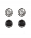 Sparkle to suit any occasion. Mix and match with chic contrasting studs by Swarovski featuring bezel-set clear and jet black crystals in silver tone mixed metal. Approximate diameter: 1/5 inch.