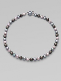 A beautiful multi-color piece with a mabe clasp closure. 8mm organic man-made round grey, nuage and Tahitian pearlsLength, about 18Mabe clasp closure Imported 