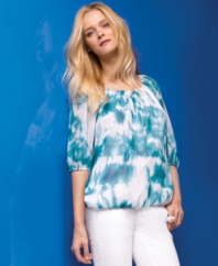 INC's soft, romantic peasant top looks bolder with a boho-inspired tie dye print!