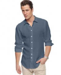 Take it easy. This lightweight linen shirt from BOSS ORANGE is instantly casual.