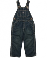 Keep his casual style classic and kicked back with these denim overalls from Osh Kosh.