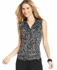 This top from Tahari by ASL puts a sophisticated spin on separates--the tie-neck detail and stylish print make it a flawless layer with a jacket or on its own!