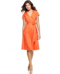A faux wrap silhouette comes to life in a chic citrus color, from Jones New York. Pair it with nude pumps for a leg-lengthening look!