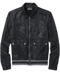 This jacket from DKNY Jeans is a summer style rockstar that adds some hip cred to your layered look.
