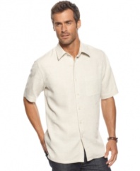 Give your style a little pick-me-up with this textured silk-blend shirt from Tasso Elba.