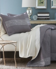 A-maze-ing. Featuring allover quilting in an intricate maze pattern, the Hermosa quilted sham from Bryan Keith offers a sophisticated appeal. Embellished with embroidery for added refinement with a modern twist. (Clearance)