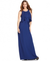 A cutout back and cascading ruffle adds entrance-making appeal to this BCBGMAXAZRIA maxi dress -- perfect for a starry-night summer soiree!