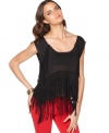 Layered fringe adds a boho-rock look to this boxy Kensie top -- perfect for on-trend spring style!