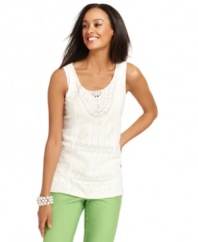 Create a romantic ensemble you'll love with Charter Club's lace-embellished tank top. All you need are vibrant pants to complete the look!