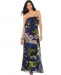 Ultra-feminine, ruffles up the flirt factor on this MM Couture floral-printed maxi dress!