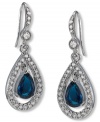 Make a grand entrance in these elegant drops by Carolee. Earrings highlight pear-cut and round-cut blue and clear crystals in silver tone imitation rhodium mixed metal. Approximate drop: 1-1/4 inches.