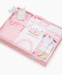 In the presence of royalty. She'll look as sweet as can be in any of these offerings included in the 6-piece layette set from First Impressions.