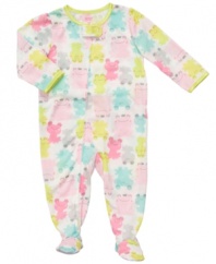 She'll be ready to hop into bed and have fun-filled dreams with this precious frog-print, footed coverall from Carter's.