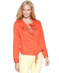 Sporty styling and a vibrant color lends spring-ready panache to this DKNY Jeans jacket. Try it with bright separates for an on-trend look!