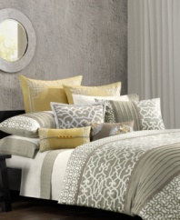 Eastern art is the inspiration behind this N Natori Fretwork comforter set with interlaced geometric patterns, delicate chain-stitching, embroidered details and sophisticated pleats.