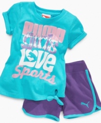 Be a good sport. Show her athletic spirit in this darling t-shirt and short set from Puma.