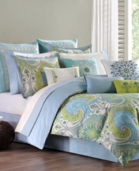 The Sardinia comforter set creates a luminous look in hot, modern blues and greens. A reverse diamond pattern in soft blue offers an understated, alternative look.