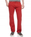 Lookin' good. Slim-fit and bright color will give you a standout silhouette in these fashion-forward jeans from Guess.