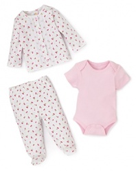 Absorba Infant Girls' Cherry 3 Piece Bodysuit & Pant Set - Sizes 0-9 Months
